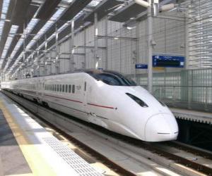 Puzzle Τρένο των σιδηροδρομικών γραμμών υψηλής ταχύτητας στην Ιαπωνία λειτουργεί (Shinkansen)